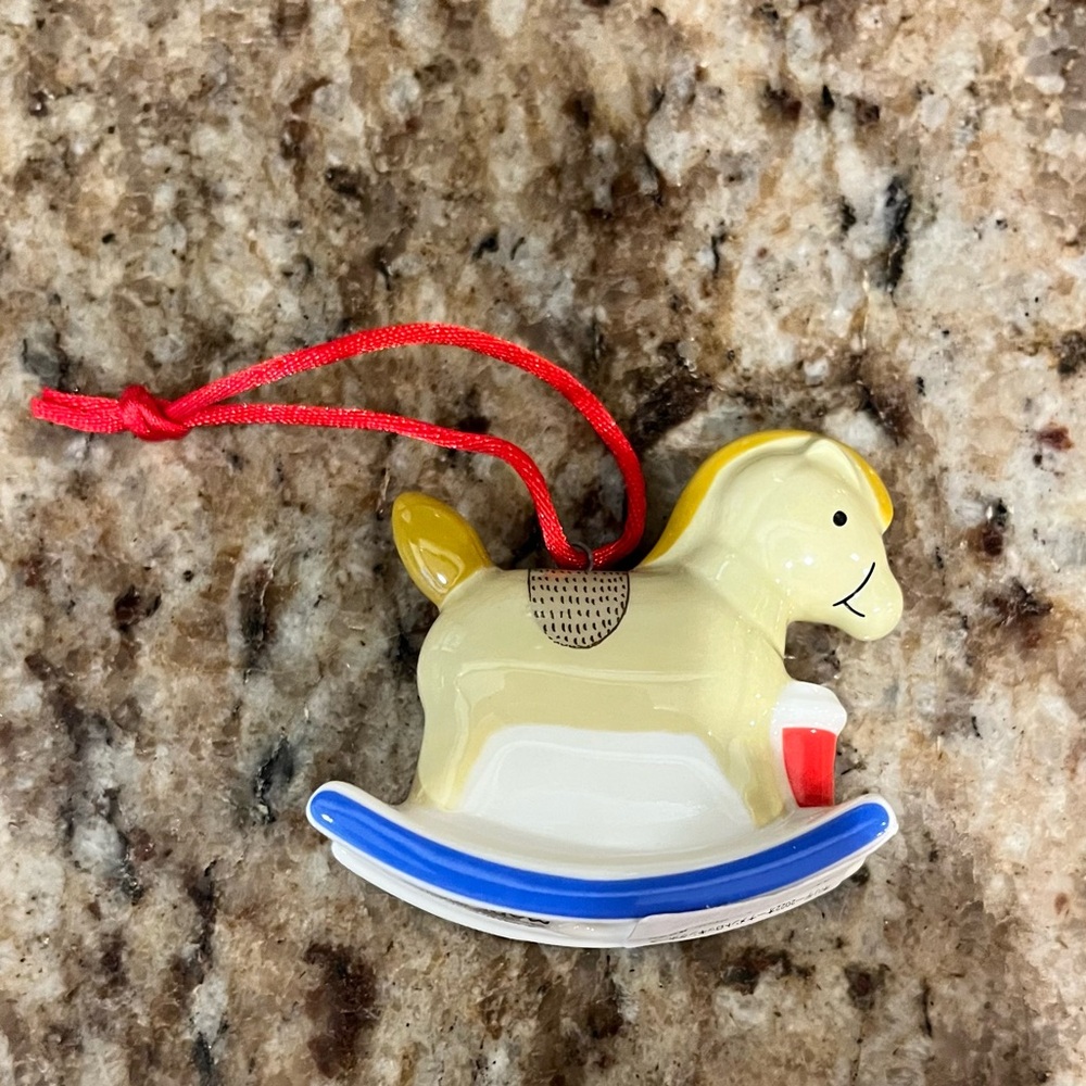 New Starbucks Japan Holiday Ornament 2022 Christmas Rocking Horse Ceramic